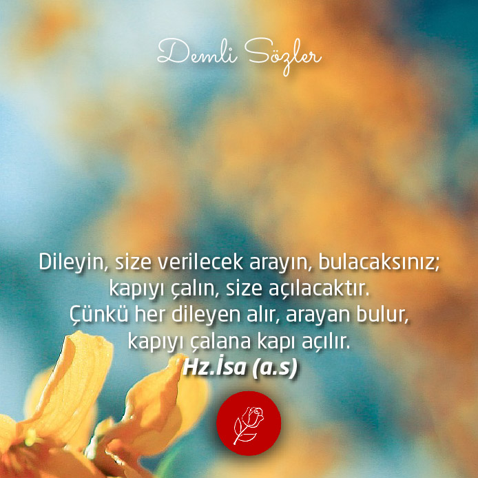 Dileyin, size verilecek; arayın, bulacaksınız; kapıyı çalın, size açılacaktır. Çünkü her dileyen alır, arayan bulur, kapıyı çalana kapı açılır.