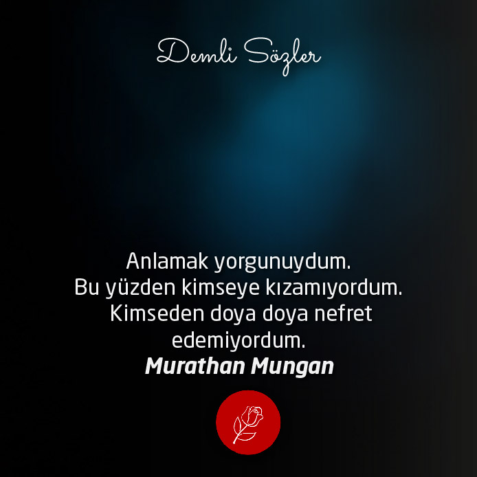 Anlamak yorgunuydum. Bu yüzden kimseye kızamıyordum. Kimseden doya doya nefret edemiyordum.