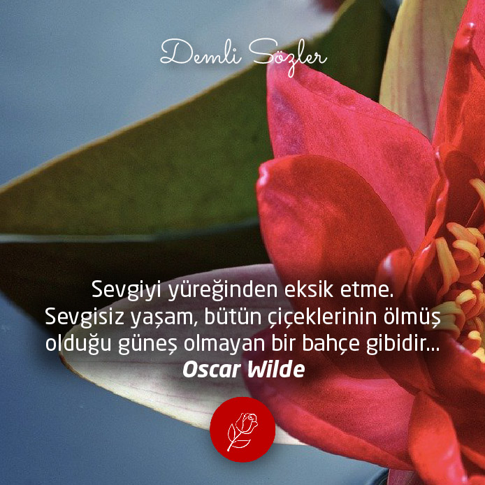 Sevgiyi yüreğinden eksik etme. Sevgisiz yaşam, bütün çiçeklerinin ölmüş olduğu güneş olmayan bir bahçe gibidir... - Oscar Wilde