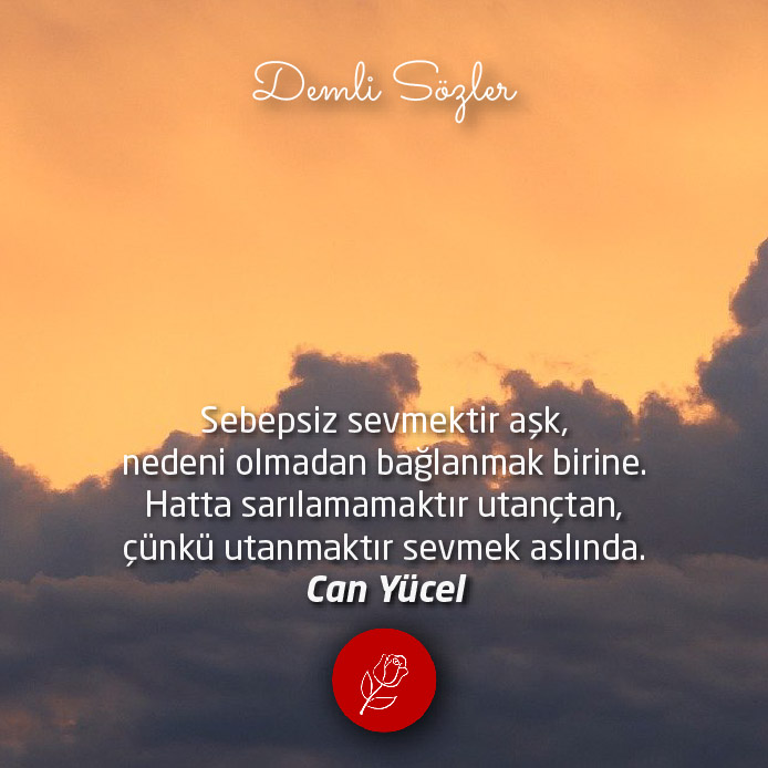 Sebepsiz sevmektir aşk, nedeni olmadan bağlanmak birine. Hatta sarılamamaktır utançtan, çünkü utanmaktır sevmek aslında.