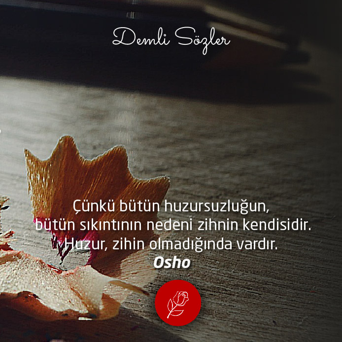 Çünkü bütün huzursuzluğun, bütün sıkıntının nedeni zihnin kendisidir. Huzur, zihin olmadığında vardır.