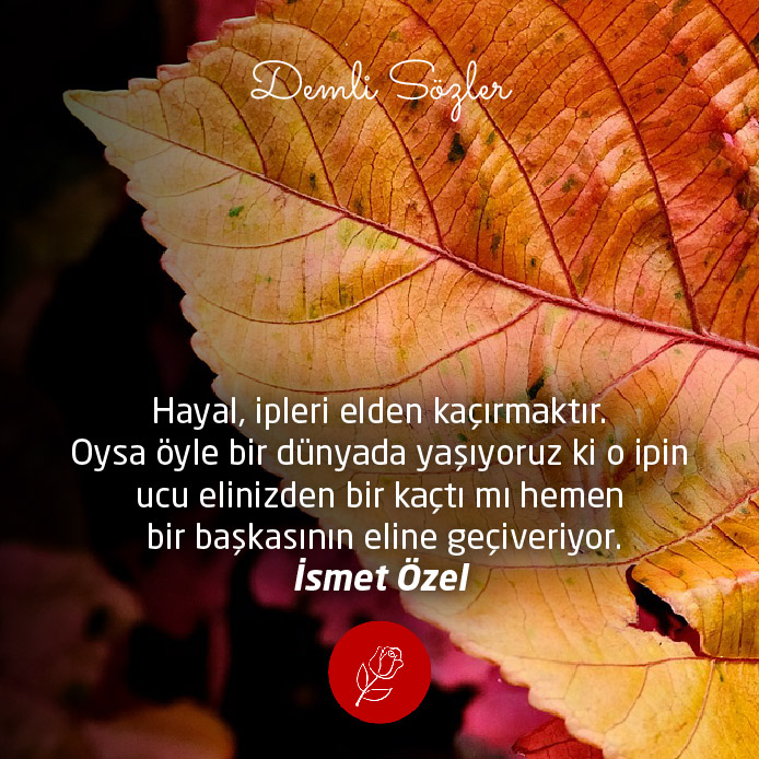 Hayal, ipleri elden kaçırmaktır. Oysa öyle bir dünyada yaşıyoruz ki o ipin ucu elinizden bir kaçtı mı hemen bir başkasının eline geçiveriyor.