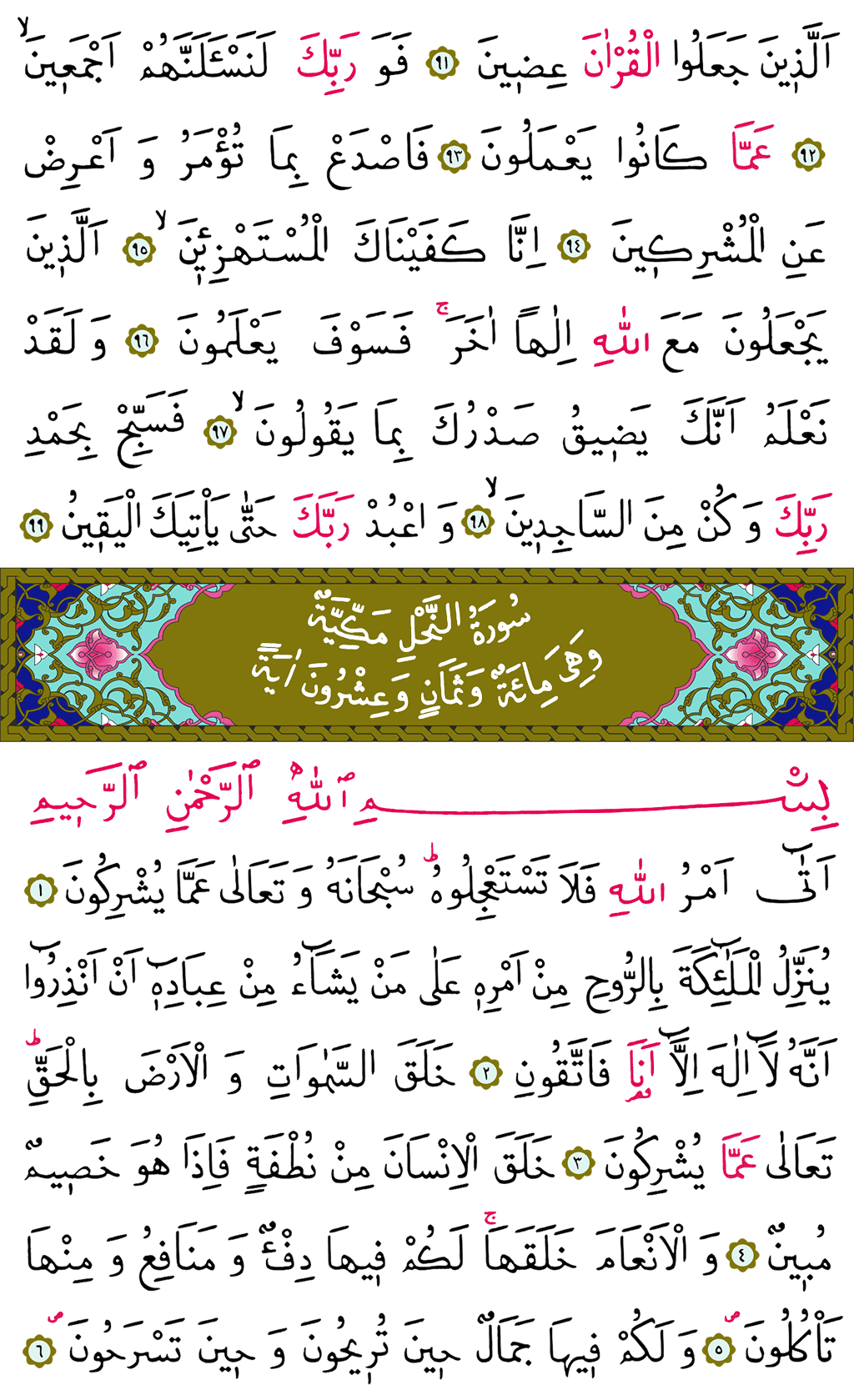 Hicr Suresi, Nahl Suresi 14. Cüz - 266. Sayfa