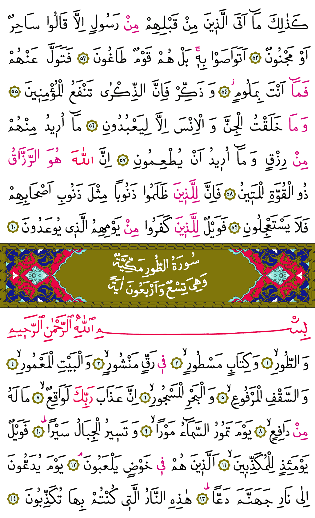 Zâriyat Suresi, Tûr Suresi 27. Cüz - 522. Sayfa