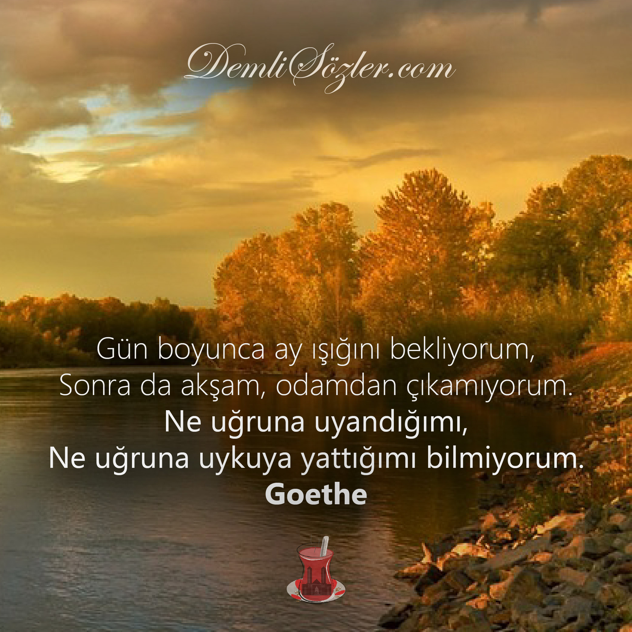 Gün boyunca ay ışığını bekliyorum, Sonra da akşam, odamdan çıkamıyorum. Ne uğruna uyandığımı, Ne uğruna uykuya yattığımı bilmiyorum.