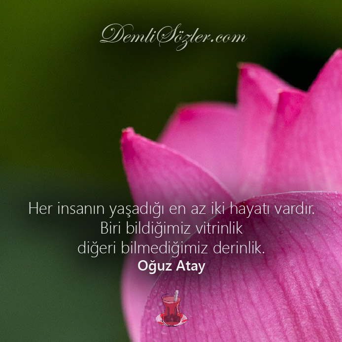 Her insanın yaşadığı en az iki hayatı vardır. Biri bildiğimiz vitrinlik diğeri bilmediğimiz derinlik.