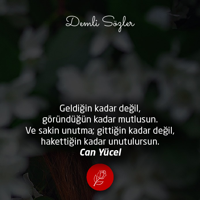 Geldiğin kadar değil, göründüğün kadar mutlusun. Ve sakin unutma; gittiğin kadar değil, hakettiğin kadar unutulursun.
