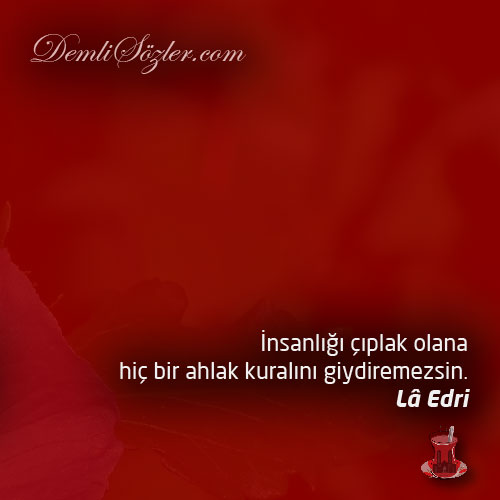 İnsanlığı çıplak olana hiç bir ahlak kuralını giydiremezsin.
