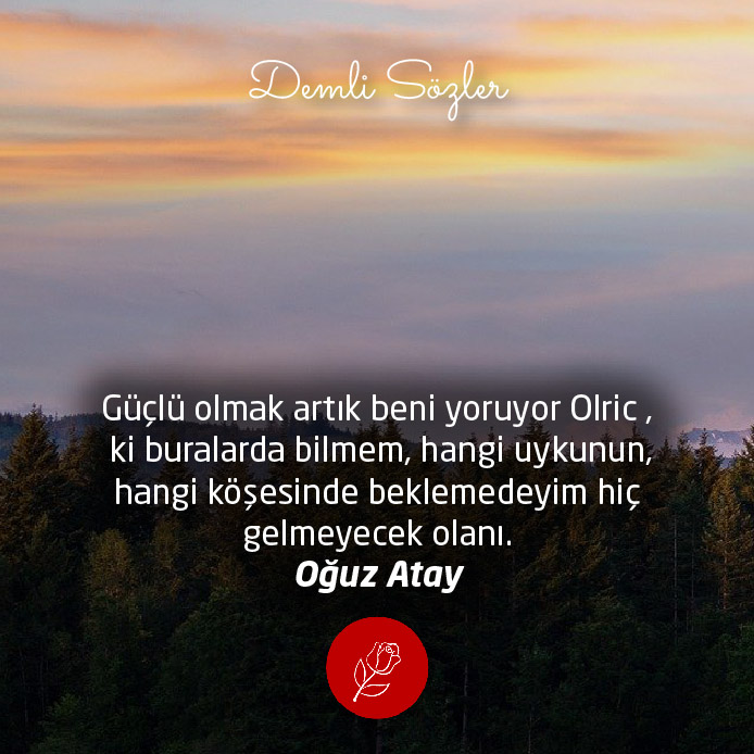 Güçlü olmak artık beni yoruyor Olric , ki buralarda bilmem, hangi uykunun, hangi köşesinde beklemedeyim hiç gelmeyecek olanı.