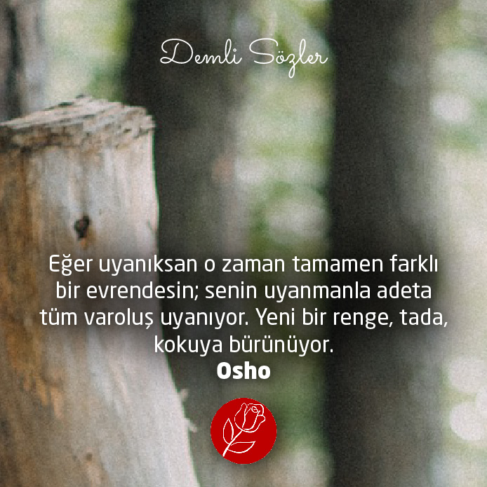 Eğer uyanıksan o zaman tamamen farklı bir evrendesin; senin uyanmanla adeta tüm varoluş uyanıyor. Yeni bir renge, tada, kokuya bürünüyor.