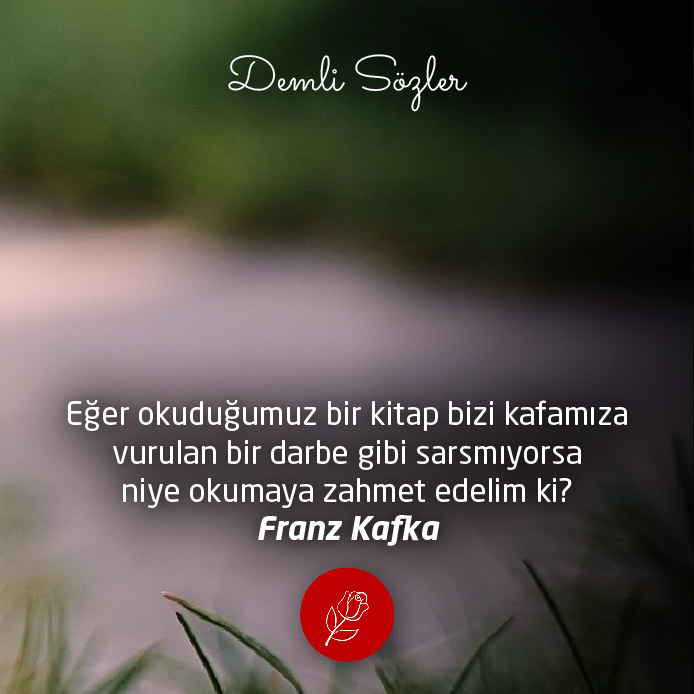 Eğer okuduğumuz bir kitap bizi kafamıza vurulan bir darbe gibi sarsmıyorsa niye okumaya zahmet edelim ki?