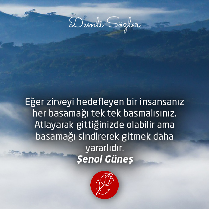 Eğer zirveyi hedefleyen bir insansanız her basamağı tek tek basmalısınız. Atlayarak gittiğinizde olabilir ama basamağı sindirerek gitmek daha yararlıdır.