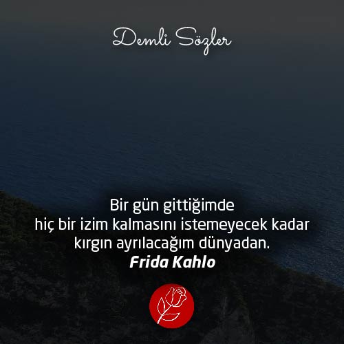 Bir gün gittiğimde hiç bir izim kalmasını istemeyecek kadar kırgın ayrılacağım dünyadan.