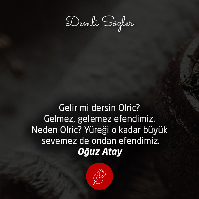Gelir mi dersin Olric? Gelmez, gelemez efendimiz. Neden Olric? Yüreği o kadar büyük sevemez de ondan efendimiz.