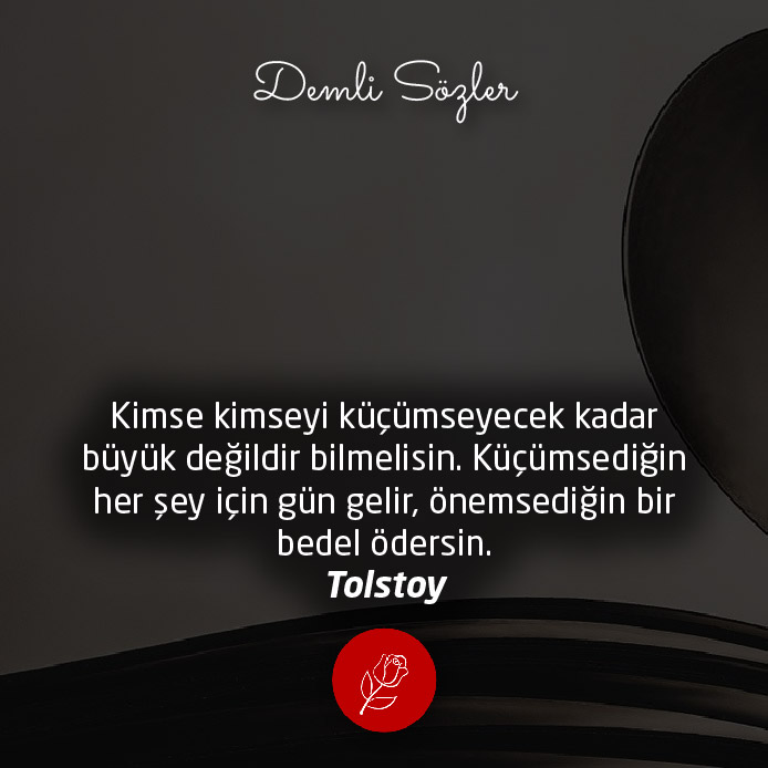 Kimse kimseyi küçümseyecek kadar büyük değildir bilmelisin. Küçümsediğin her şey için gün gelir, önemsediğin bir bedel ödersin.