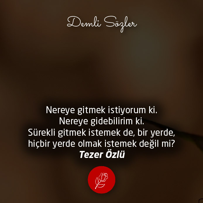 Nereye gitmek istiyorum ki. Nereye gidebilirim ki. Sürekli gitmek istemek de, bir yerde, hiçbir yerde olmak istemek değil mi?