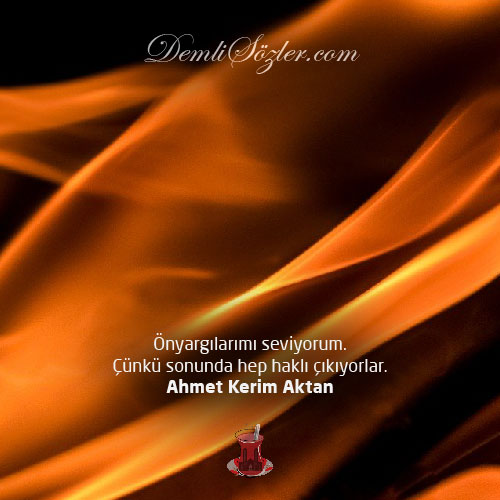 Önyargılarımı seviyorum. Çünkü sonunda hep haklı çıkıyorlar. - Ahmet Kerim Aktan