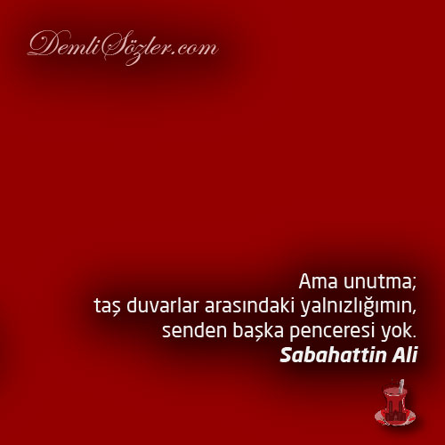 Ama unutma; taş duvarlar arasındaki yalnızlığımın, senden başka penceresi yok.