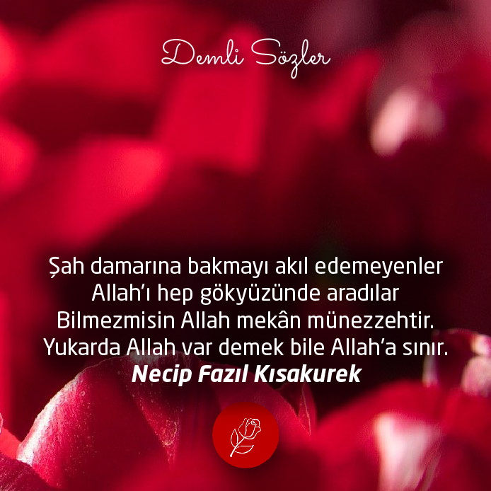Şah damarına bakmayı akıl edemeyenler Allah'ı hep gökyüzünde aradılar Bilmez misin Allah mekân münezzehtir. Yukarıda Allah var demek bile Allah'a sınır.