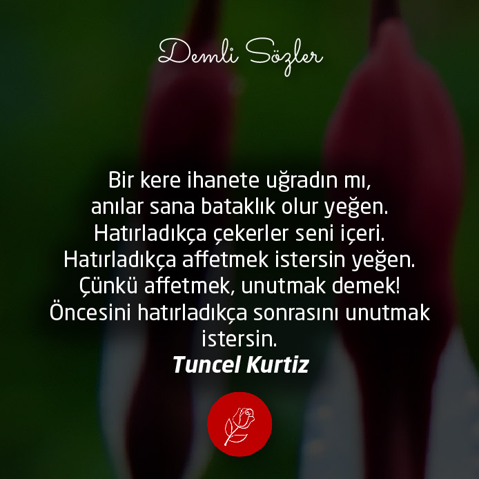 Bir kere ihanete uğradın mı, anılar sana bataklık olur yeğen. Hatırladıkça çekerler seni içeri. Hatırladıkça affetmek istersin yeğen. Çünkü affetmek, unutmak demek! Öncesini hatırladıkça sonrasını unutmak istersin.